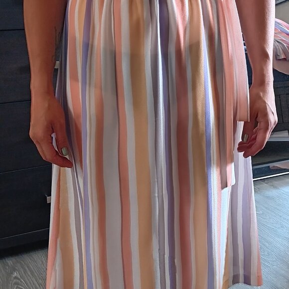 Vintage 70s Striped Secretary Dress Sheer Midi with Belt Vintage/Deadstock NOS - Picture 2 of 6